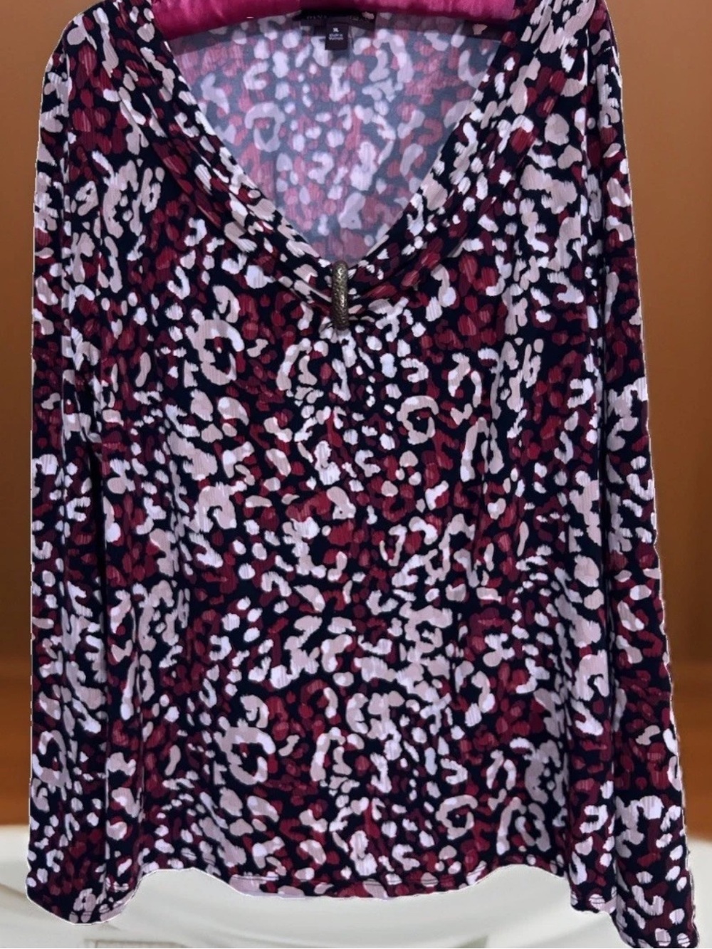Dana Buchman Top XL Beautiful Stretch Knit Draped Tunic Shirt Blouse Extra Large